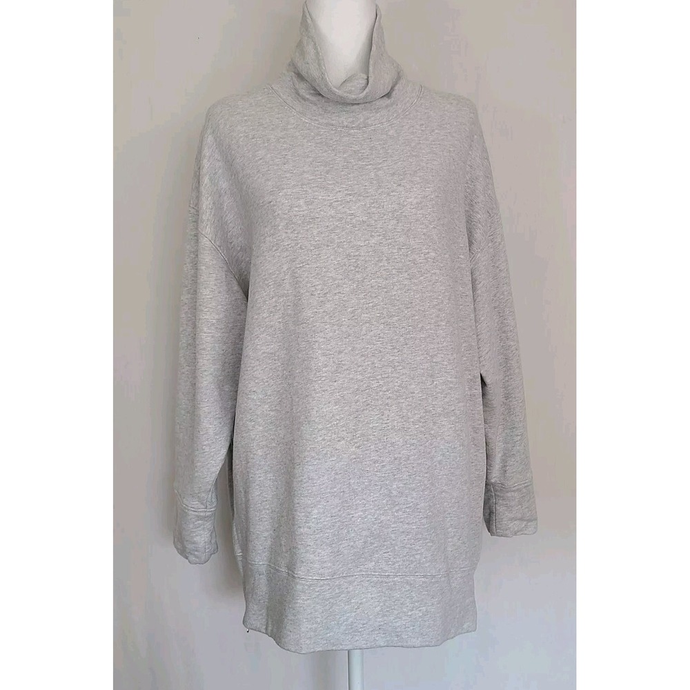 Lounge White Company Womens Sweatshirt Large Gray Turtleneck Pullover Zip sides